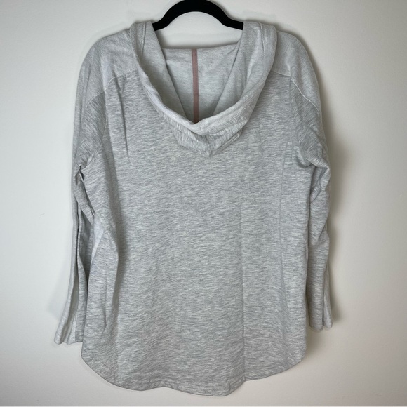 Dressbarn Sunday | Oatmeal V-Neck Hooded Sweatshirt With Floral Embroidery | XL - Picture 2 of 12